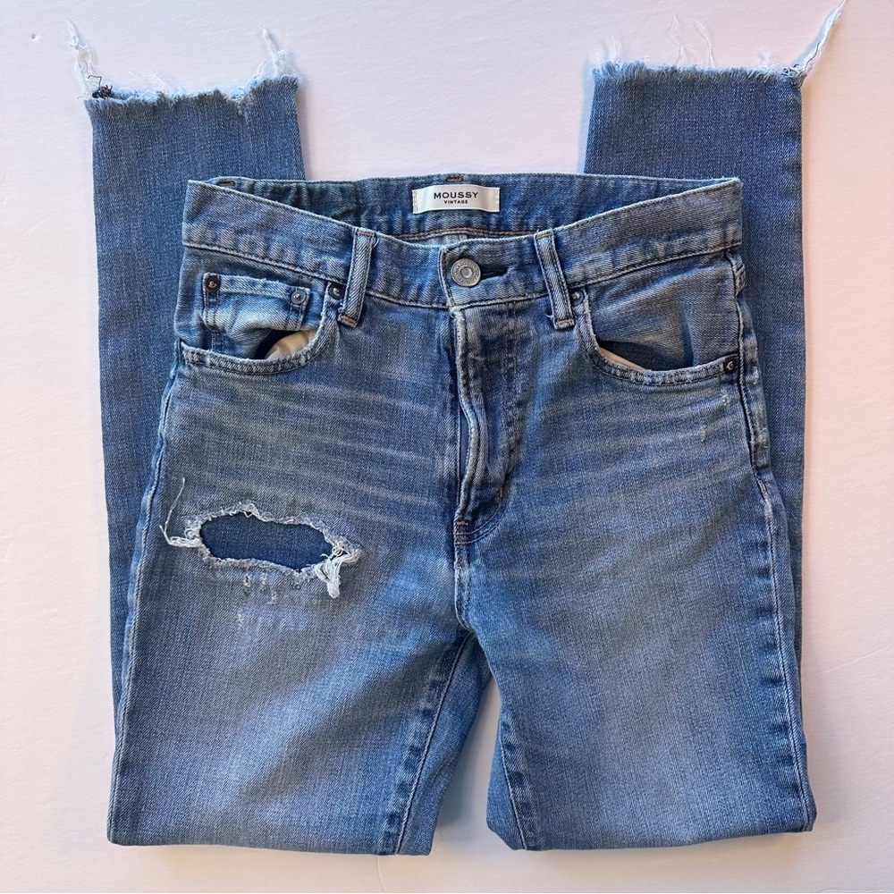 Moussy Hammond Slim Jeans Size 27 High Rise Distressed Denim